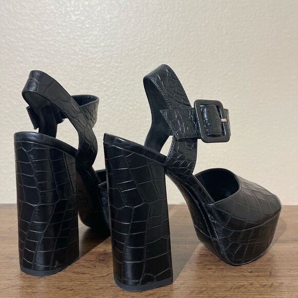 Alice + Olivia Black Croc-Embossed Platform Heels - Picture 3 of 7